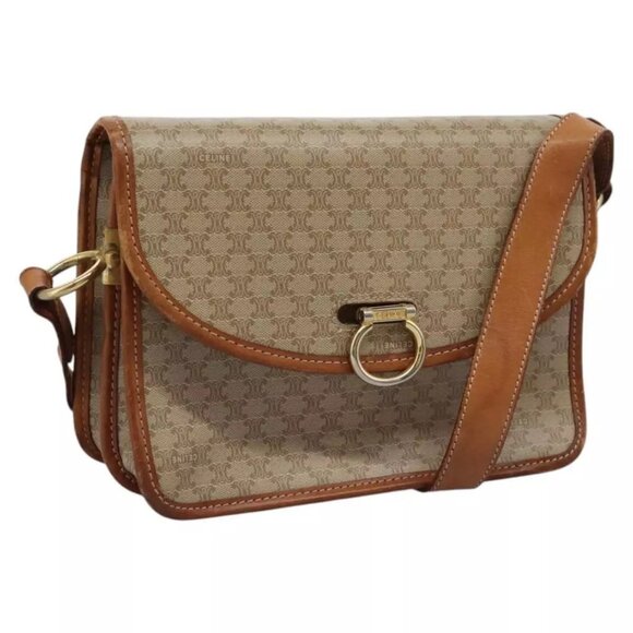 CELINE Macadam Canvas Shoulder Bag Beige Gold Auth - Picture 10 of 16